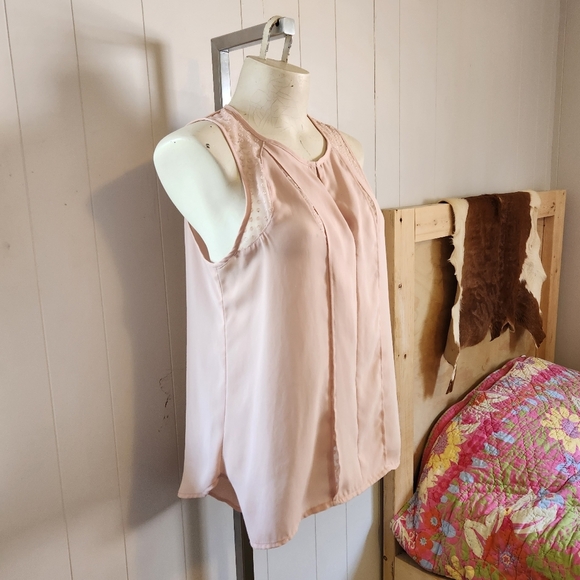 Maeve Anthropologie Pastel Pink Mesh Lace Panel Tank Top Shell Blouse Office - Picture 6 of 12